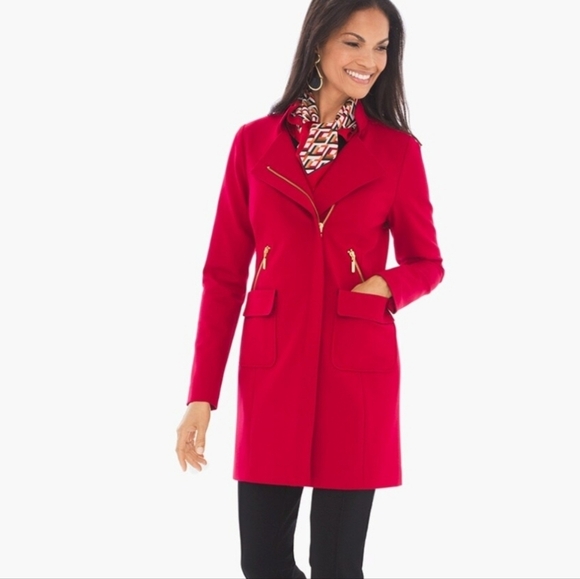 Chico's Jackets & Blazers - Chico's Red Sleek Ponte Jacket Size Medium